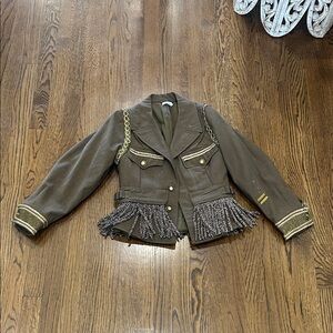 vintage up cycled world war 2 wool jacket-  Olive Green Jacket with Gold Accents